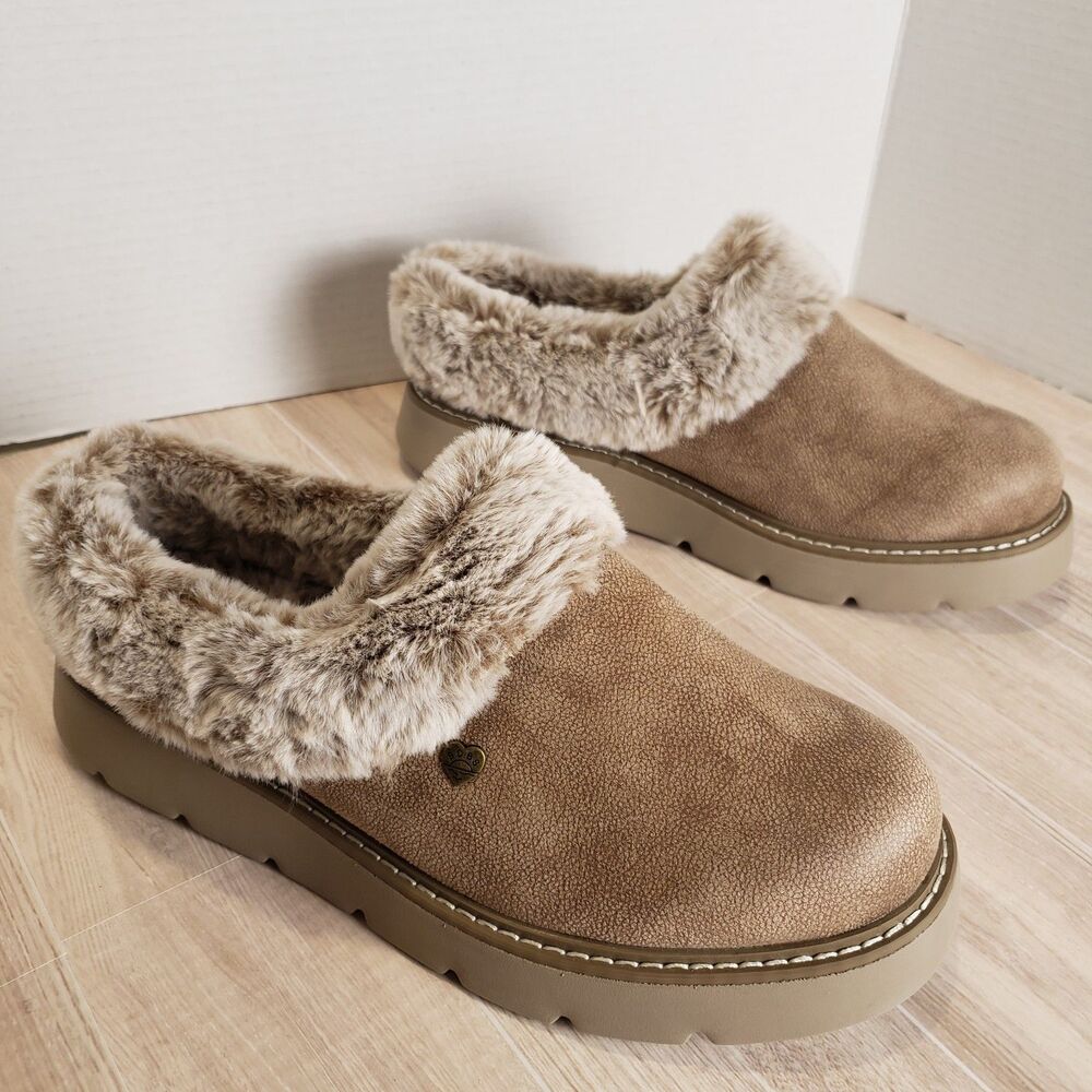 Skechers BOBS Faux Fur Slip-On Brown Comfort Shoes Women’s Size 10 Cozy Casual